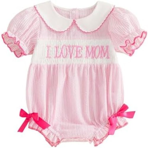 Baby Girls Summer Clothes Mamas Mini Bow Girl Romper Ruffle Short Sleeve Smocked Bubble Jumpsuit Bodysuit Outfits