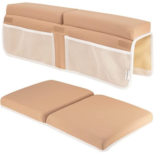 Baby Bath Kneeler and Elbow Rest Pad Set - Thickest Bathtub Kneeler Pad with Memory Foam and Bath Toys Organizer - Ideal Bath Kneeling Pad for Bathing Baby - Relieve your Knees and Elbows (Tan/Peach))