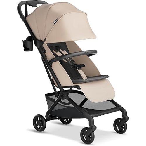 Mompush Velo Lightweight Travel Stroller, Compact & Airplane-Friendly for Baby and Toddler, Lie-Flat Seat, One-Hand Fold, with Leather Bumper Bar, Shoulder Strap, Raincover, Storage Bag & Cup Holder