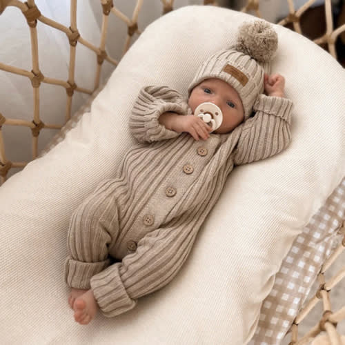 Little B's Chunky Rib Baby Jumpsuit - Oak