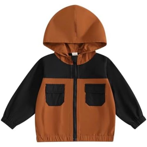 Adobabirl Toddler Baby Boy Lightweight Windbreaker Jacket Color Block Hoodie Sweatshirt Zipper Coat Outerwear Fall Clothes