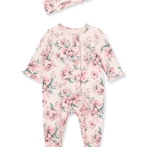 Dream Floral 2-Way-Zip Footed One-Piece and Headband