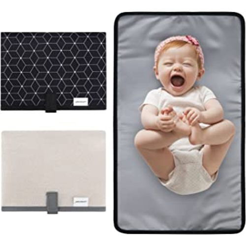 Baby Diaper Changing Pads, 2Pack Portable Changing Pad for Newborn Girl & Boy, Waterproof Travel Baby Changing Mat - Lightweight & Compact (Black Cube, Beige)