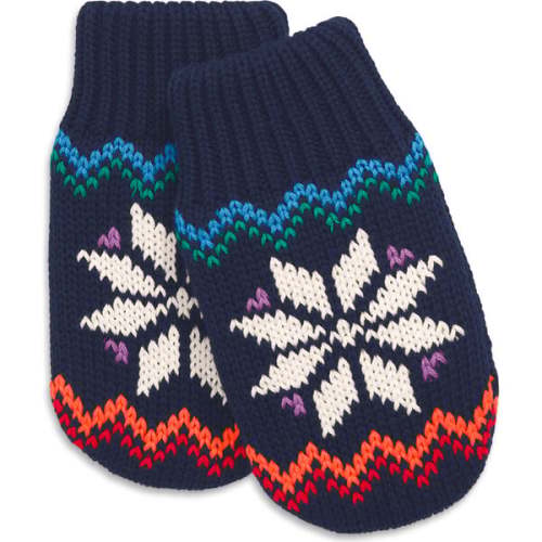 Baby Fleece-Lined Rainbow Snowflake Fair Isle Mittens, Navy Rainbow Snowflake Fair Isle - Primary | Maisonette