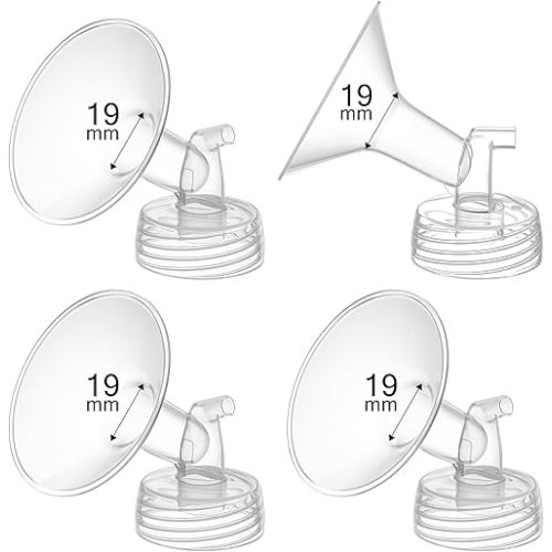 4PCS 19mm Breast Pump Flanges, Compatible with Spectra S1/S2/9Plus/Synergy Gold, Motif Luna, Wide-Mouth Bottle Fit, Breast Pump Accessories