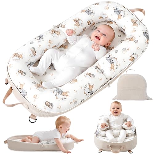 Preciozonal Baby Lounger-Infant Lounger for Newborn 0-24 Months, Portable Baby Nest for Home and Travel, 3 in 1 Newborn Lounger with Pure Cotton Cover, Breathable & Soft Infant Nest for Boys & Girls
