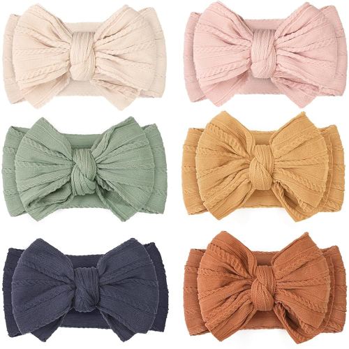 CÉLLOT 2024 Super Stretchy Soft Handmade Headbands with Double Bows Head Wrap Nylon Hair Accessories for Newborn Baby Girls Infant Toddlers Kids,Pack of 6（Spring）