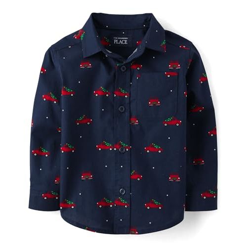 The Children's Place Baby Boys' and Toddler Poplin Long Sleeve Button Down Shirt