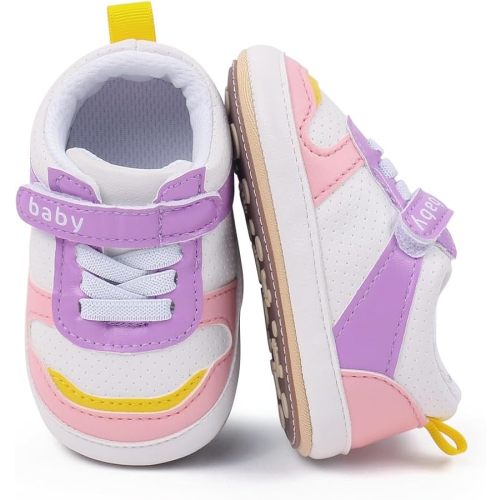 Newbron Baby Boys Girls Retro Sneakers Pu Leather Rubber Sole Walking Shoes Toddler Non-Slip First Walkers Infant Slippers Crib Shoes