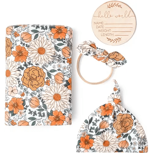 Konssy Baby Girl Newborn Receiving Blanket with Matching Headband and Beanie Set Baby Swaddle Nursery Swaddle Wrap