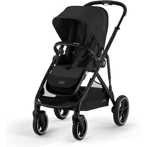 Cybex Gazelle S All-in-One Toddler and Baby Stroller with Over 20 Modular Configurations, Ergonomic Near-Flat Recline, Shopper Basket, and Compact Fold, Moon Black, Black Frame
