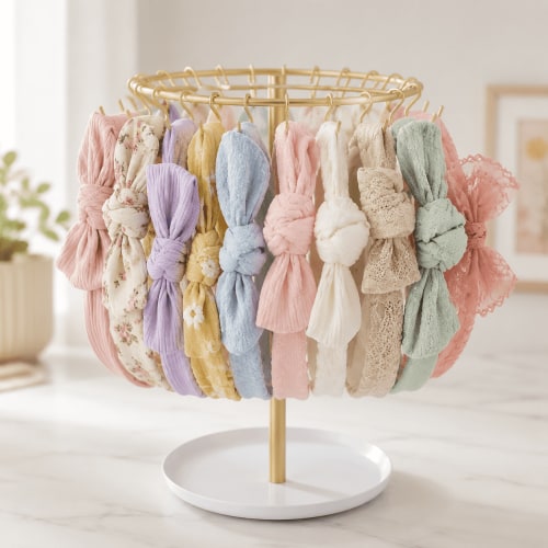 Headband Holder, Hair Bow Organizer for Girls, Metal Hair Accessories Organizer with 30 Hooks, Desktop Bow Rack Hair Clip Organizer, Cute Girls Room Decor for Baby Room