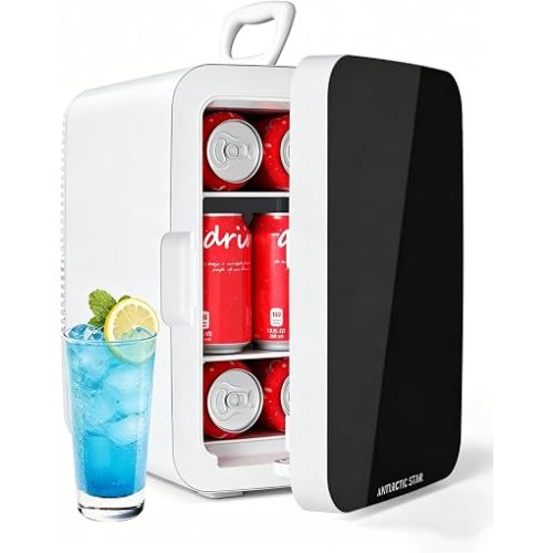 Antarctic Star Mini Personal Fridge Cooler, 10L Portable Compact Refrigerator, 2.6 Gal Small Cooler with AC/DC Adapters for Beverages, Food, Skincare, Bedroom, Office, Dorm Room, or Cabin, White