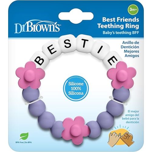 Dr. Brown's Best Friends Teething Ring, 100% Silicone Massaging Teether Toy, Pink and Purple, BPA-Free, 3m+