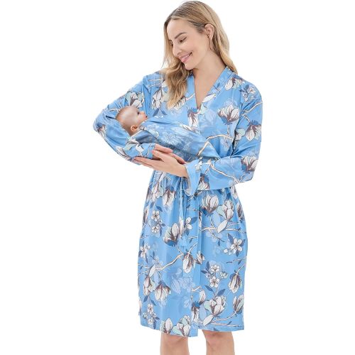 V.&GRIN Mommy and Me Robe and Swaddle Set, Maternity Robe and Matching Baby Blanket | Hospital Outfits Labor Delivery
