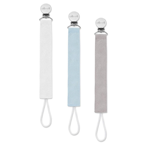 Ali+Oli Linen Strap Pacifier Clip (Sky) Set of 3 (10" x 1") Baby Pacifier Holder for Newborn Pacifiers & Teethers, Binky Clips, Silicone-Free Pacifier Clips
