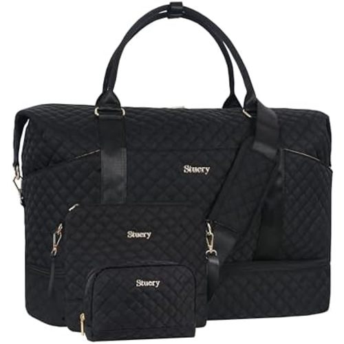 Weekender Bag, Large Travel Duffel Bag for Women, Carry on Overnight Bag with Shoe Compartment and Toiletry Bags