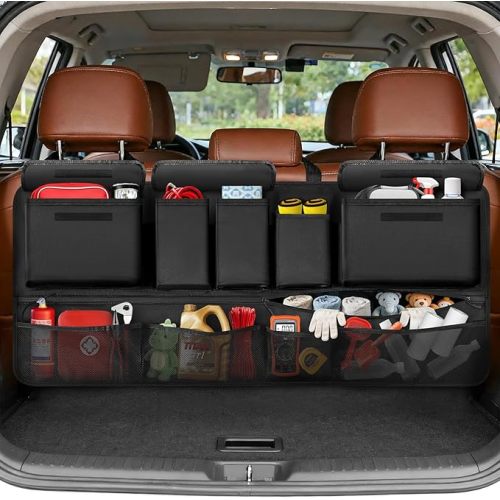 Trunk Organizer for SUV, 35.5" x 18.2" Large Capacity Car Organizers and Storage, Backseat Hanging Storage Bag with 10 Pockets, Adjustable & Waterproof Car Interior Accessories for SUV Truck MPV
