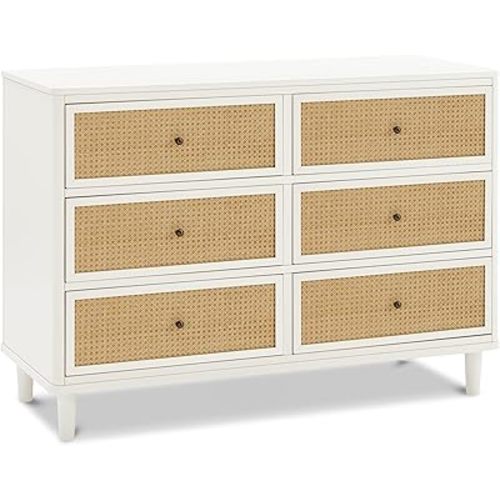 Namesake Marin with Cane 6 Drawer Dresser Warm White and Honey Cane