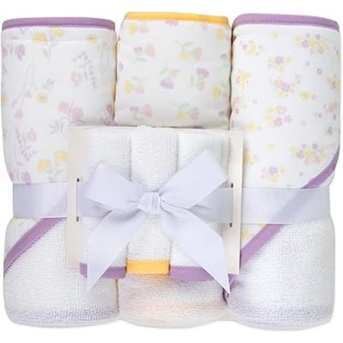 Jessica Simpson Baby 6-Piece Hooded Towel & Washcloth Set – Soft Polyester Baby Bath Towels – Butterfly & Lavender Floral Prints