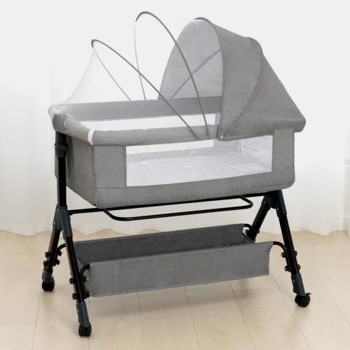 Baby Bassinet, Crib for Infant and Newborn, Bedside Sleeper with Storage Basket and Mosquito Net, Easy to Fold, Height Adjustable, Portable Side Bed Crib portable