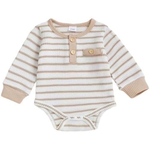 Rtnnsbbfcm Newborn Baby Boy Fall Winter Outfit Long Sleeve Crew Neck Bubble Romper Stripe Onesie Infant Clothes for Boys