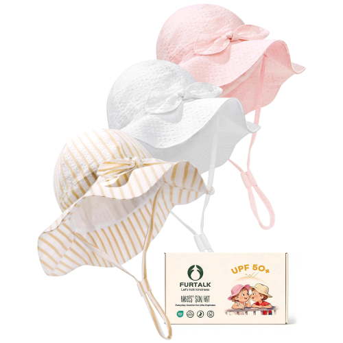 FURTALK 3 Pack Baby Sun Hat Toddler Beach Hat Girls UPF 50+ Wide Brim Infant Kids Summer Adjustable Sun Protection