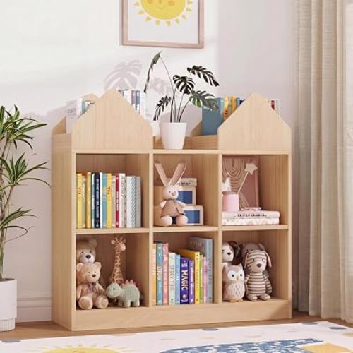 Garvee Kids Bookshelf and Toy Storage Organizer, Natural