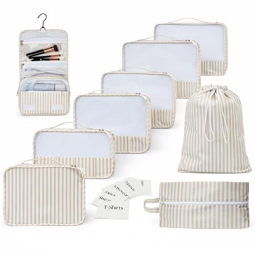 Packing Cubes Set – Cute Packing Cubes for Travel, Luggage Organizer Bags for Suitcase, For Kids & Family, Floral, Neutral & Aesthetic Travel Organizer Set -Stripe