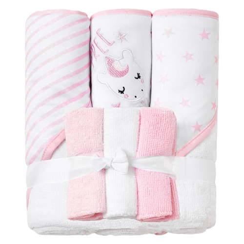 Baby Towels and Baby Wash Cloths Set Hooded Towels Wipes Absorbent Bath Face Towels Burp Cloths or Face Towels for Girl Boy 6-Pack