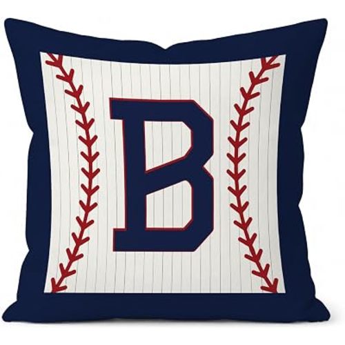 Vintage Baseball Nursery Letter B Decor Name Pillow Cover 18x18
