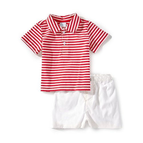 Edgehill Collection Baby Boys Knit Stripe Short Sleeve Polo & Shorts Set