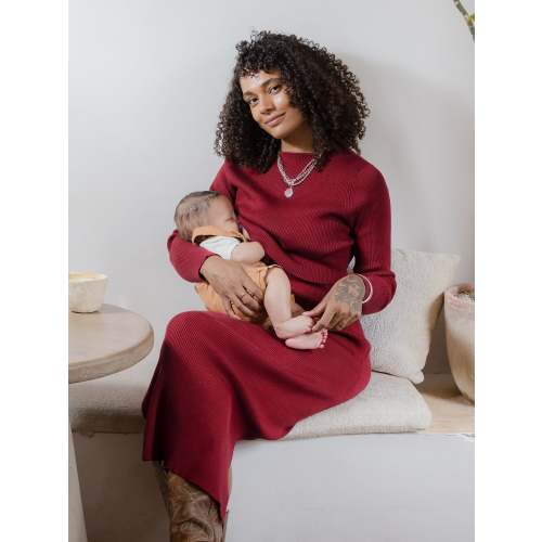 2-in-1 Maternity & Nursing Midi Dress | Camel - Kindred Bravely