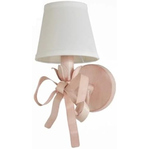 Elegant Pink Bowknot Wall Lamp,French Cottage Wall Sconce,Shabby Chic Vanity Lamp,Bedside Lighting Fixture,White Fabric Wall Light for Girl's Bedroom,Nursery,Princess Room,Hallway Decor(25cm/9.84")