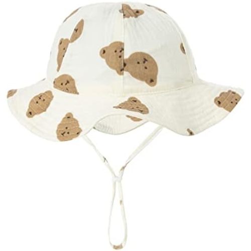 Baby Boy Girl Sun Hat Cute Wide Brim Adjustable Strap Bucket Cap Newborn Infant Fisherman Hats for Outdoor