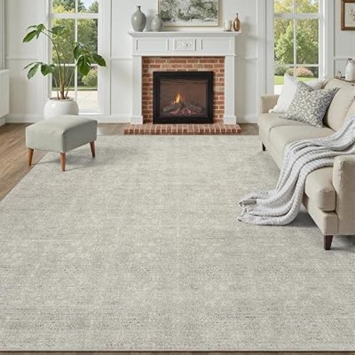 DCX Washable 8x10 Area Rug for Living Room, Soft Beige Gray Neutral Floral Rug with Non-Slip Rubber Backing, Kid & Pet Friendly Low Pile Stain Resistant Carpet for Bedroom, Nursery