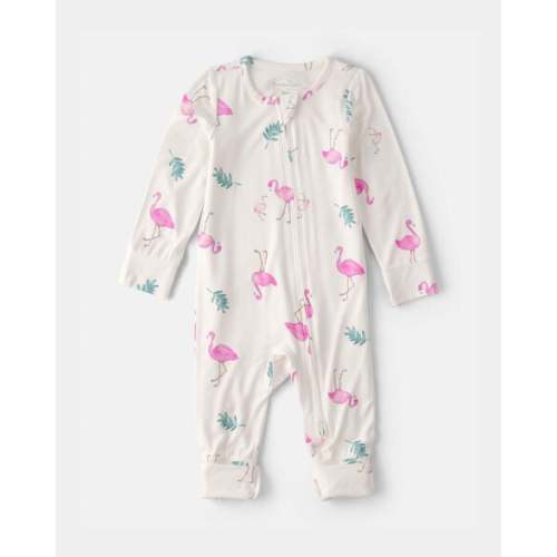 Baby Girl Flamingo PurelySoft 2-Way Zip Snug Fit Sleep & Play Pajamas - Ivory | Carter's