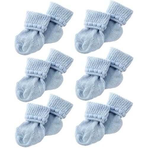 Nurses Choice 6 Pairs Stay-On Baby Socks, Soft Bubble Cuff Cotton Booties 0–3 Months, Hospital Trusted Essentials