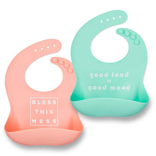 Simka Rose Silicone Baby Bibs - Waterproof Bib Set, Peach/Black