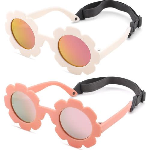 Polarized Baby Sunglasses with Strap - Unbreakable Infant Flowers Sunglasses for Newborn Girls Boys Age 0-12 Months