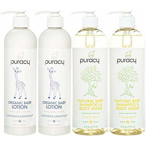 Puracy Organic Baby Care Gift Set, Nontoxic Moisturizing Lotion, Natural Baby Shampoo (4-Pack)