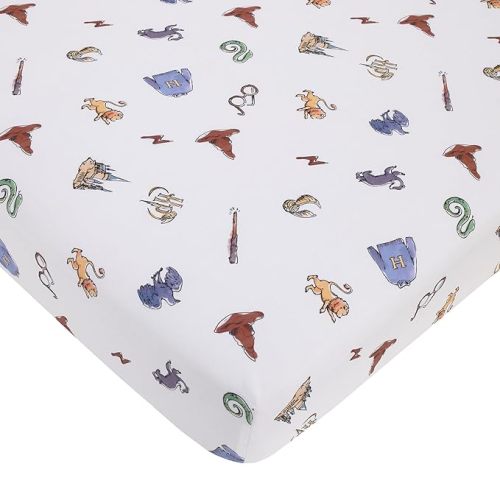 Warner Brothers Harry Potter Welcome Little Wizard Navy, Burgundy, Blue, and White 100% Cotton Fitted Crib Sheet