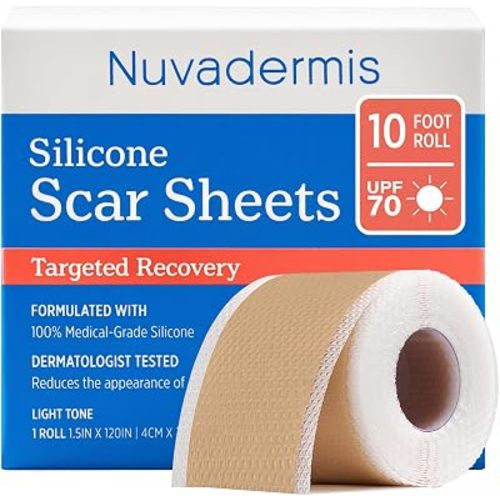 NUVADERMIS Silicone Scar Sheets for Surgical Scars, 10 ft Roll, Light