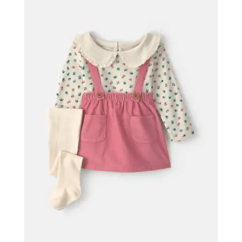 Baby Girl 3-Piece Floral Corduroy Long-Sleeve Dress Set - Pink/Cream | Carter's