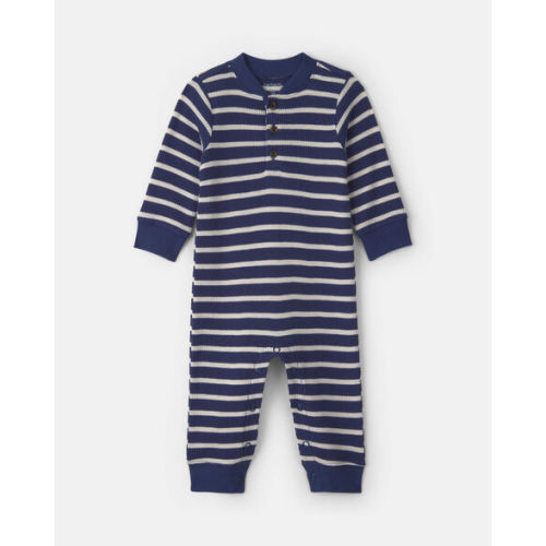 Baby Boy Striped Thermal Long-Sleeve Jumpsuit - Navy Blue | Carter's