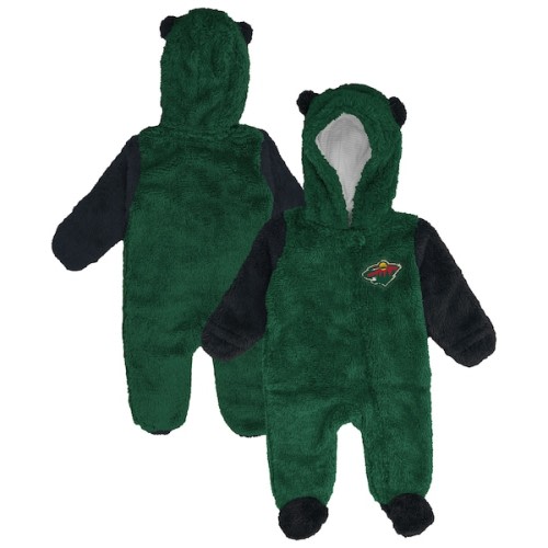 Infant & Newborn Minnesota Wild Outerstuff Green Stay Napping Fleece Bunting Full-Zip Hooded Sleeper