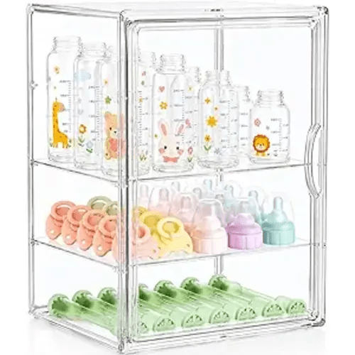 Baby Bottle Storage Organizer for Countertop Cabinet | Large 3 Tier Adjustable Acrylic Bottles Storage Organizer Container Station Case Clear Box for Kitchen, Gifts for New Mom