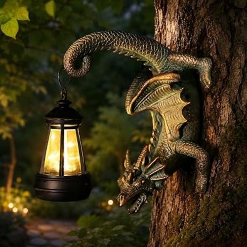 Solar Dragon Tree Hugger Statue Wall Decor:Outdoor Lights Decoration