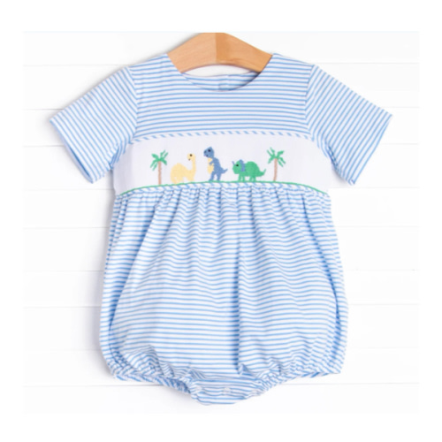 Prehistoric Playtime Smocked Bubble, Blue – Stitchy Fish