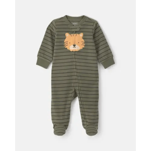 Baby Boy Tiger Striped Fleece 2-Way Zip Sleep & Play Pajamas - Green | Carter's